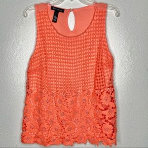 INC Crochet lace Floral Coral Rayon Rhinestone Top